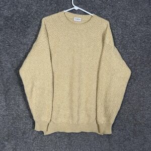 Malo Sweater Mens Large Beige 100% Cashmere Herringbone Knit Pullover Italy